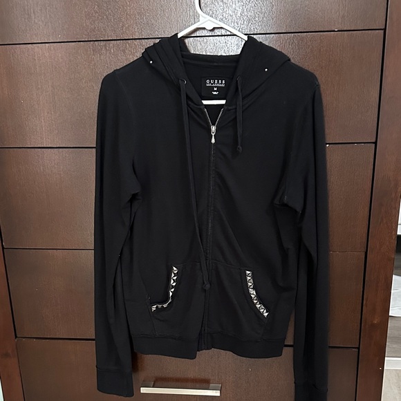 Guess Black Hoodie with Zip and Drawstrings - Picture 1 of 5